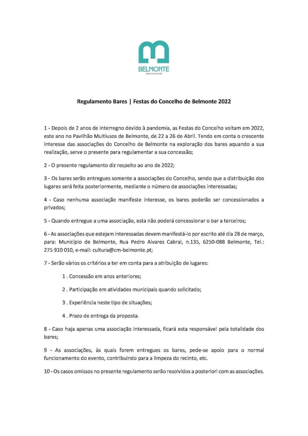 Regulamento Bares