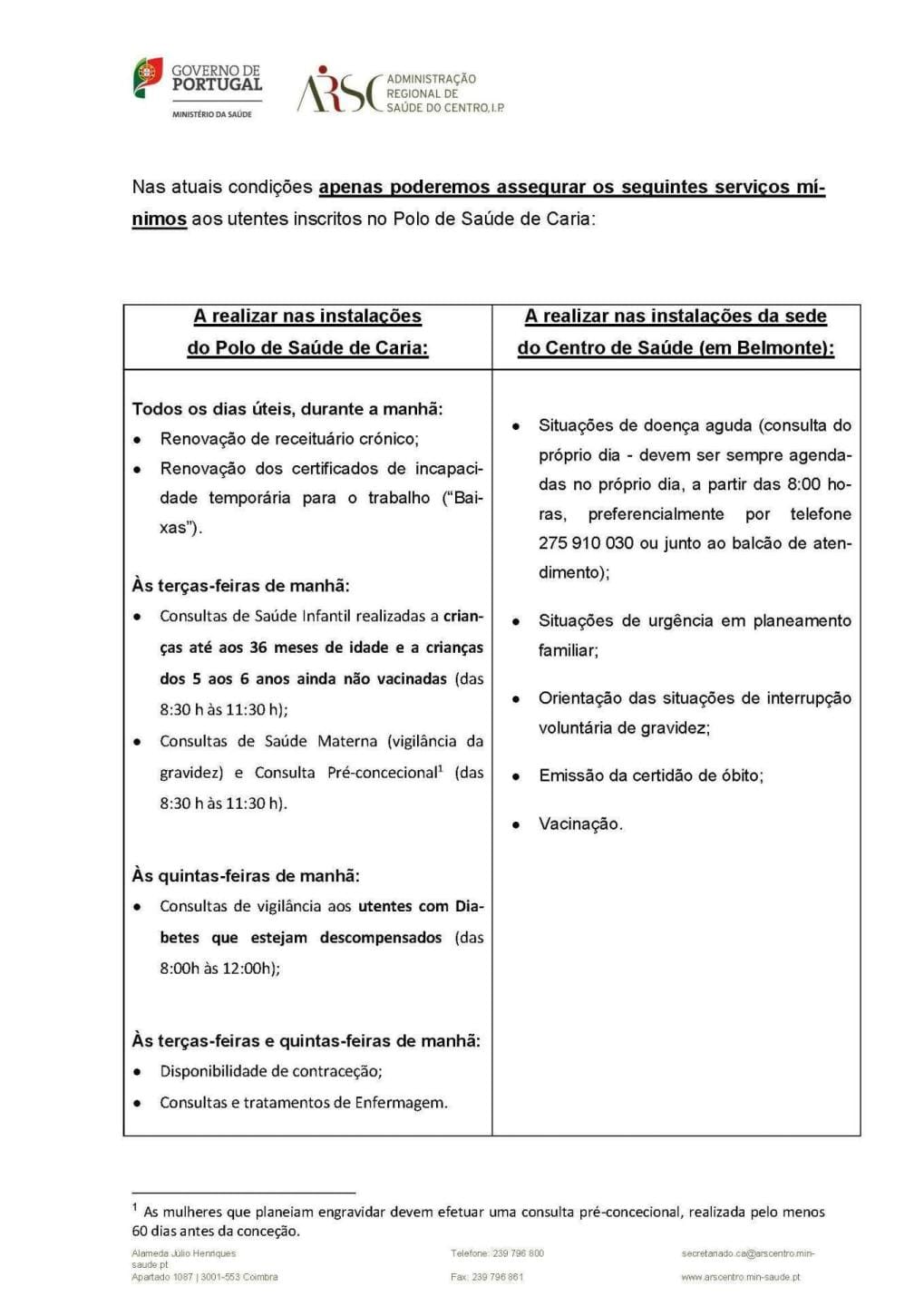 Aviso Aos Utentes Inscritos No Polo De Saúde De Caria Página 2 — ampliar imagem