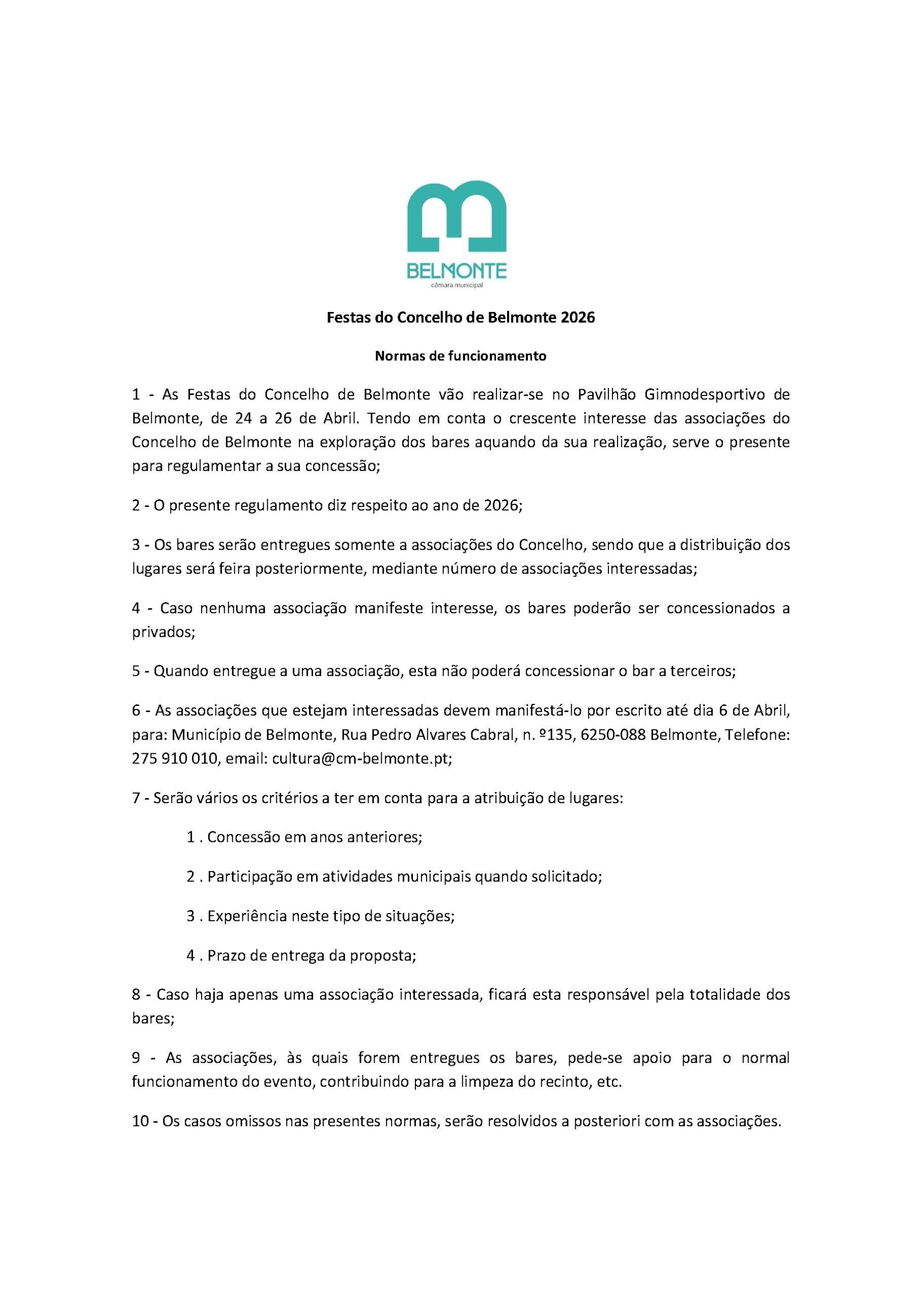 Festas Do Concelho 2026 Normas E Funcionamento Bares — abre num novo separador